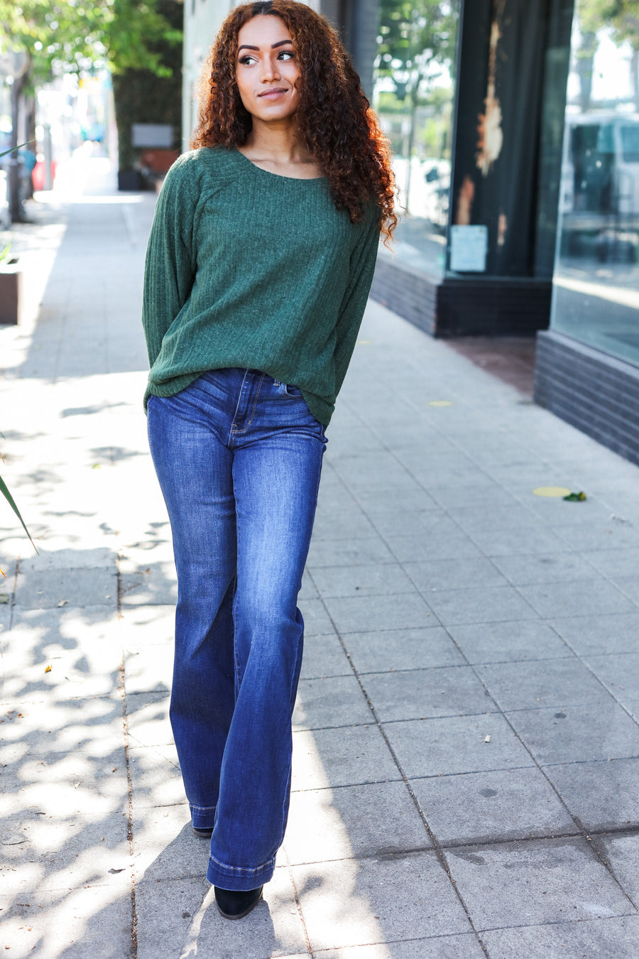 Olive Brushed Ribbed Sweater