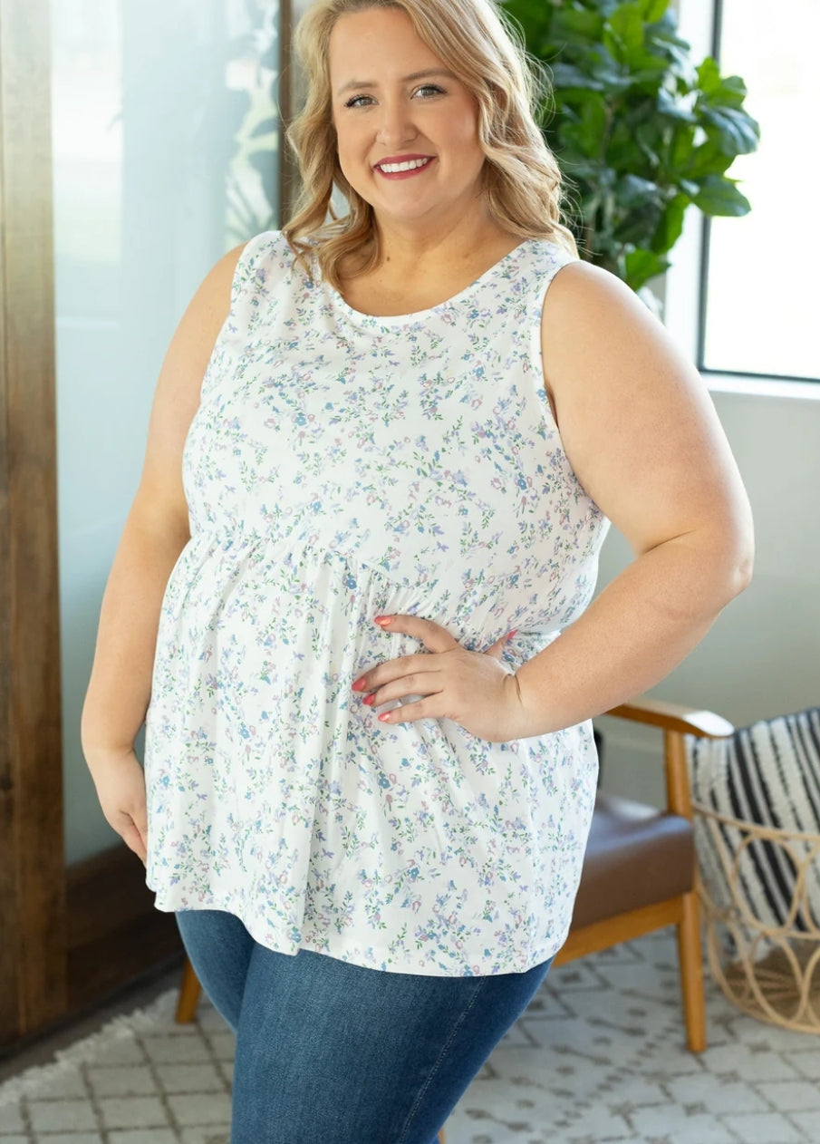 White Floral Renee Ruffle Tank