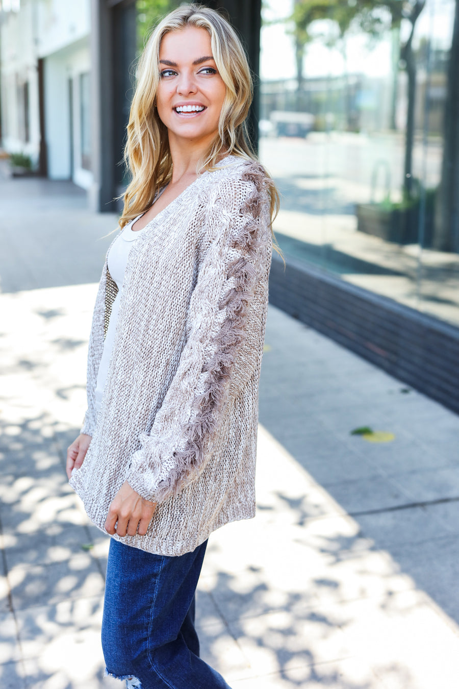 Mocha Fringe Sleeve Cardigan