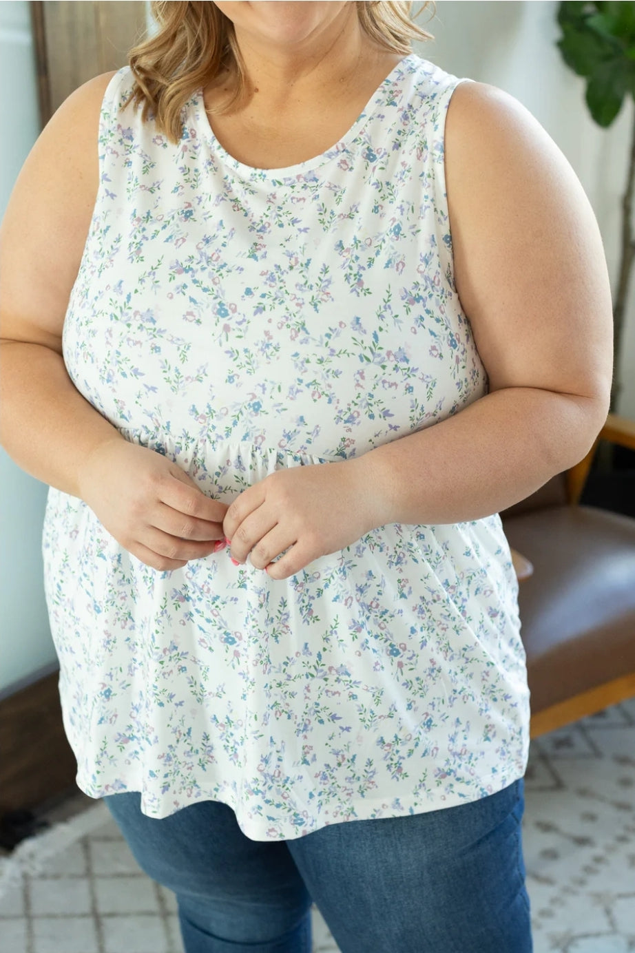 White Floral Renee Ruffle Tank