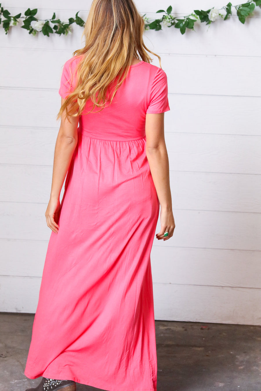 Medium Coral Surplice Maxi Dress with Pockets