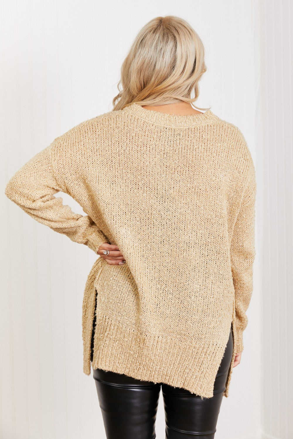 Taupe Textured V-Neck Sweater