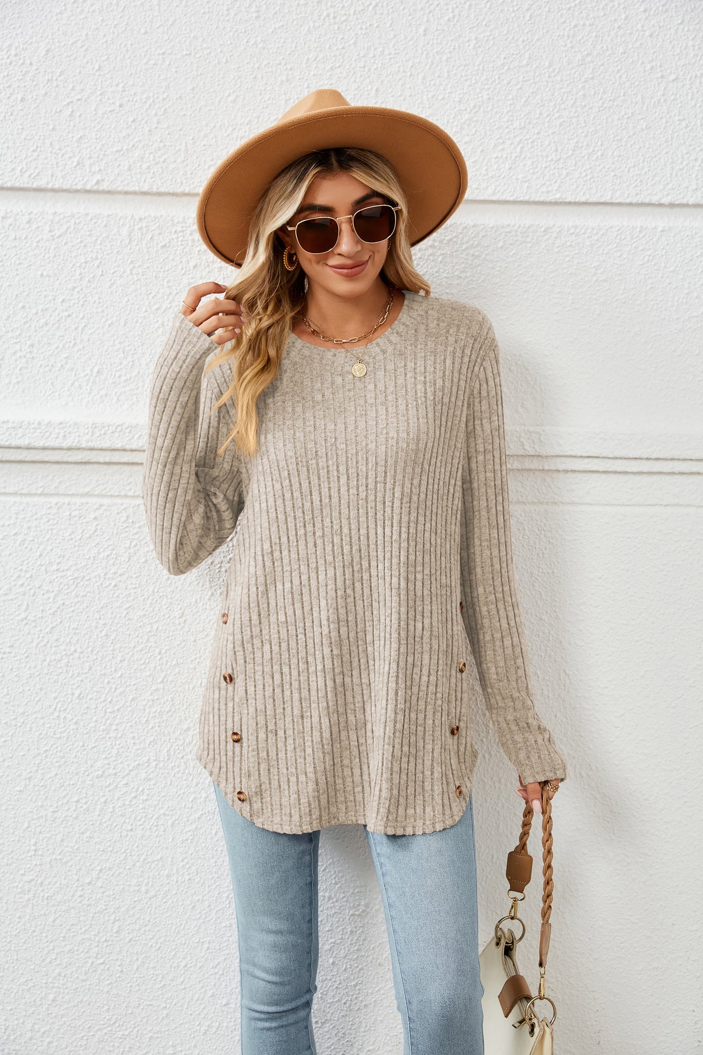Round Neck Ribbed Long Sleeve T-Shirt
