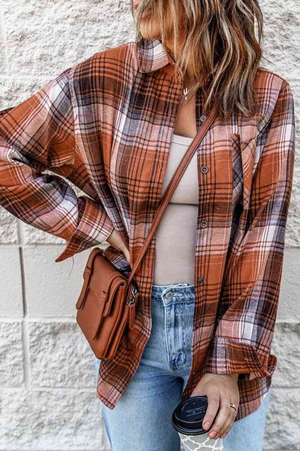 Pre-Order Collared Neck Long Sleeve Plaid Shirt