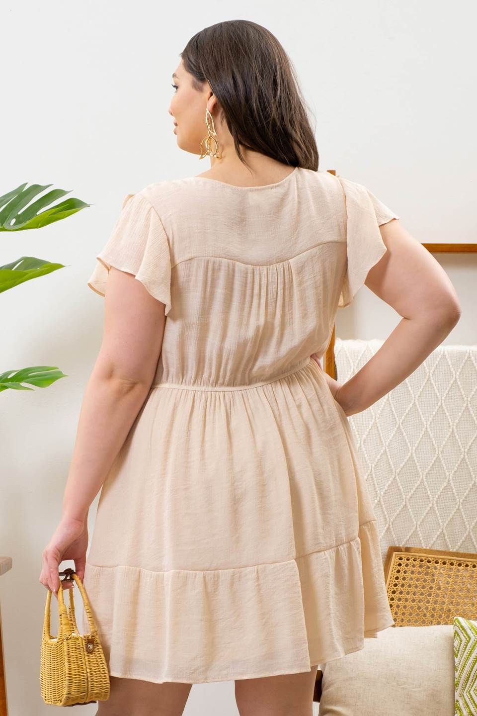 Taupe Flutter Sleeve Mini Dress