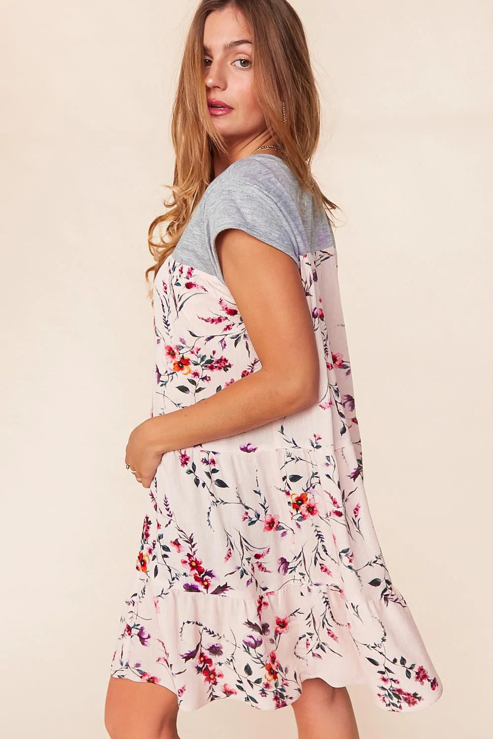 PLUS Grey & Blush Floral Rayon Dress