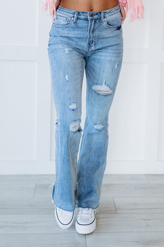 RISEN Distressed Flare Jeans