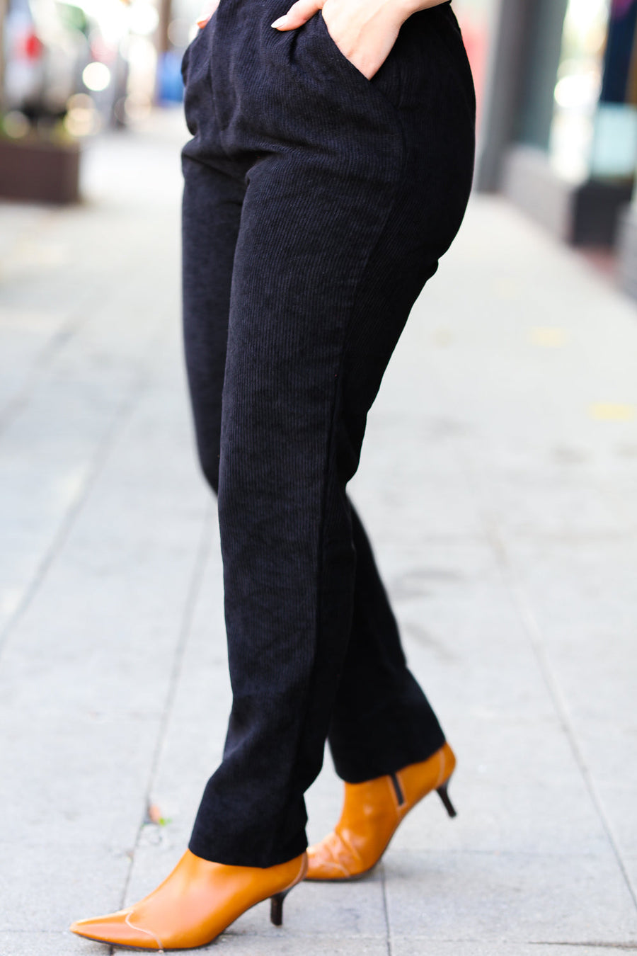 Black High Rise Corduroy Tapered Leg Pants