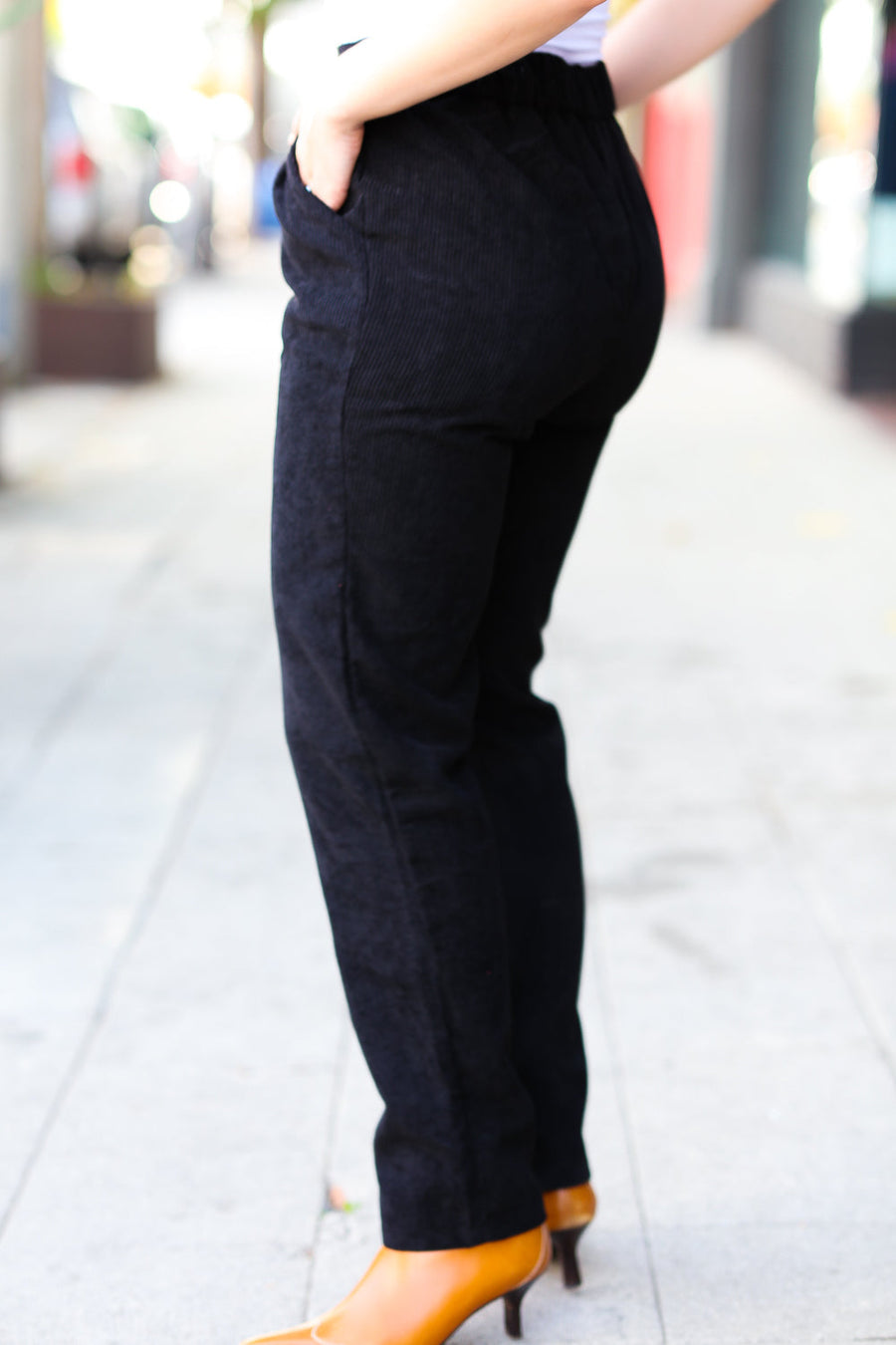 Black High Rise Corduroy Tapered Leg Pants