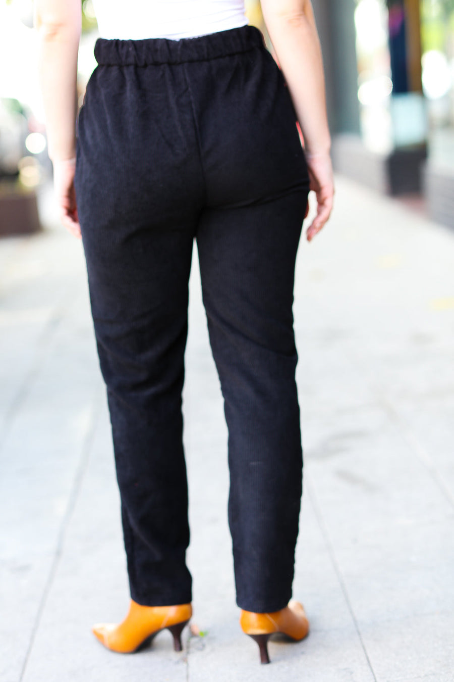 Black High Rise Corduroy Tapered Leg Pants