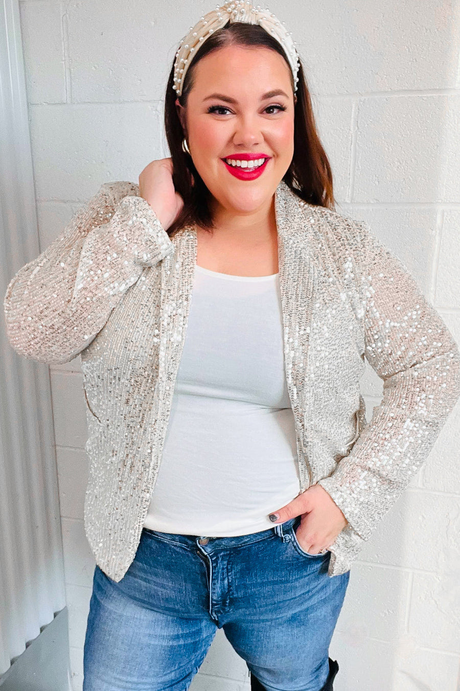 Silver Sequin Open Blazer