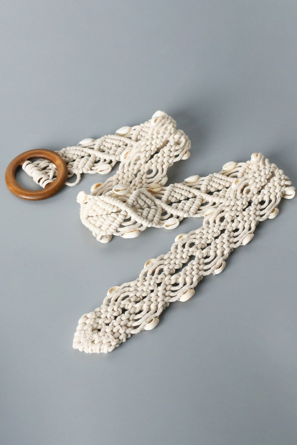 Ivory Shell Braid Belt with Wood Buckle