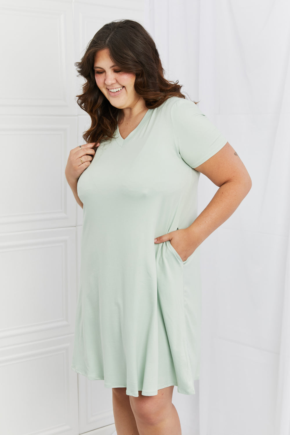 Sage Breezy Days V Neck Dress