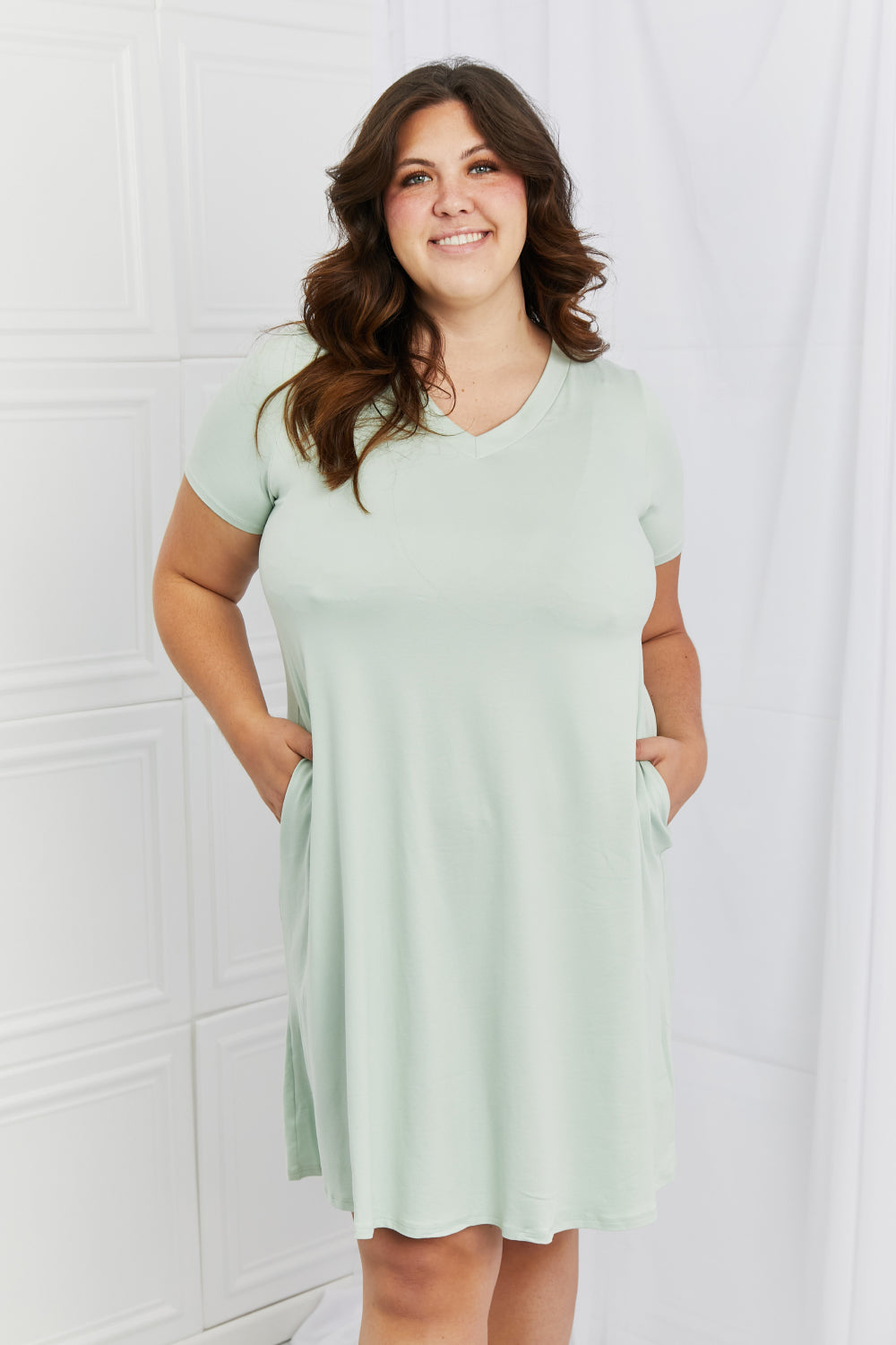 Sage Breezy Days V Neck Dress