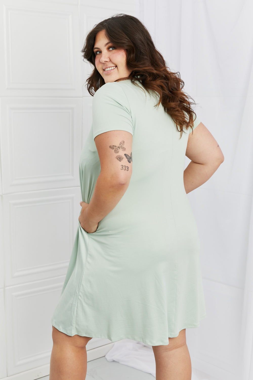 Sage Breezy Days V Neck Dress