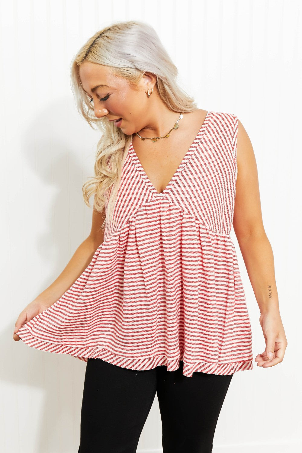 Red Striped Sleeveless Top
