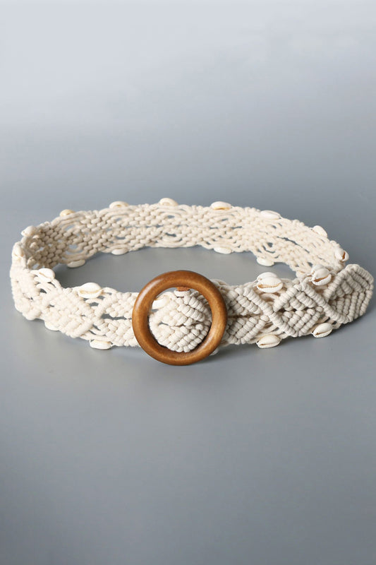 Ivory Shell Braid Belt with Wood Buckle