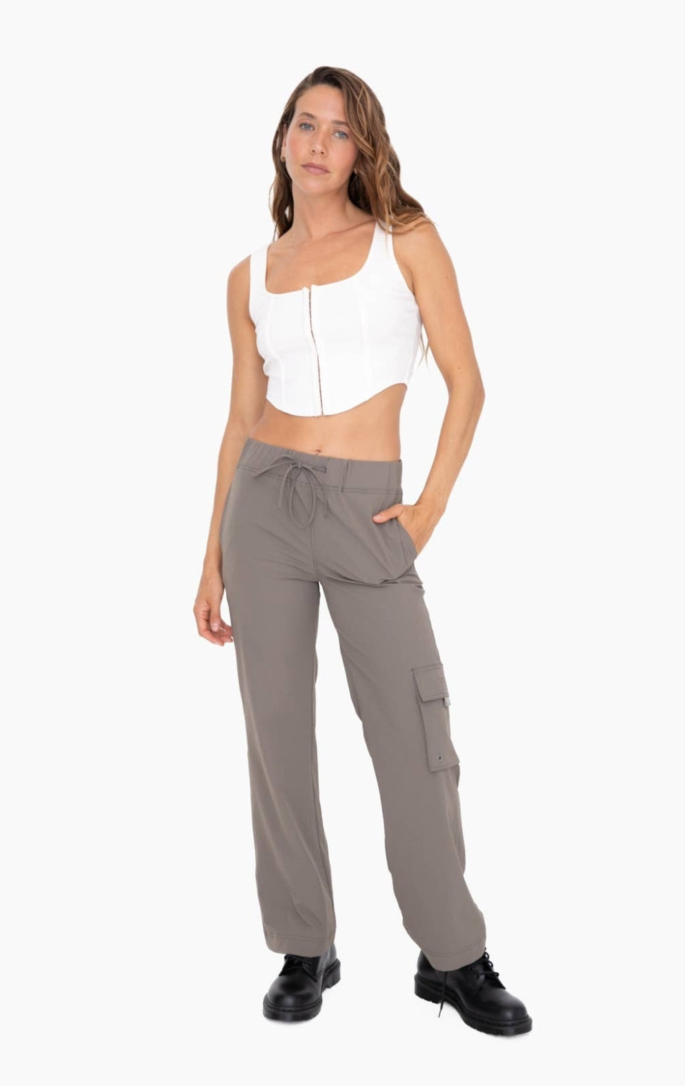 Olive Mid-Rise Wide Leg Cargo Pants