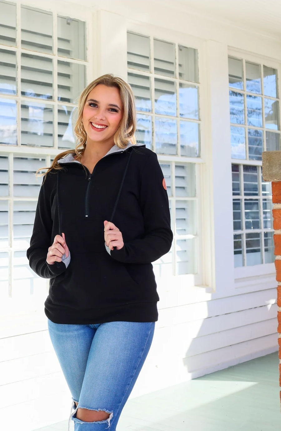 Classic Half Zip Hoodie in Black