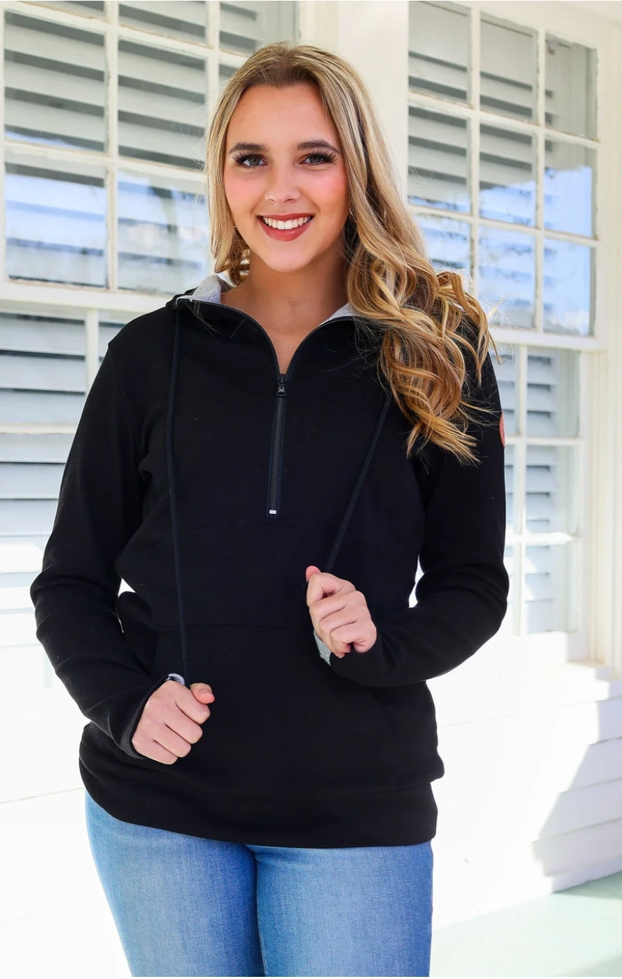 Classic Half Zip Hoodie in Black