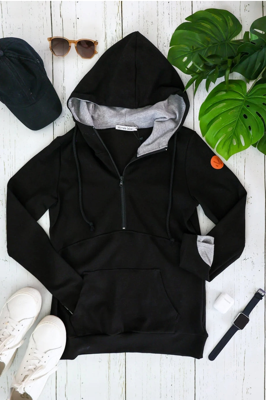 Classic Half Zip Hoodie in Black