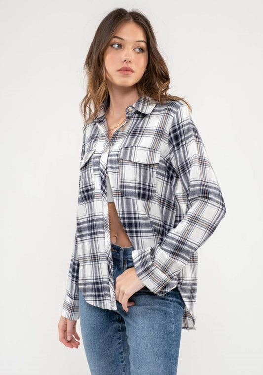 Small Lightweight Navy Multi Plaid Top