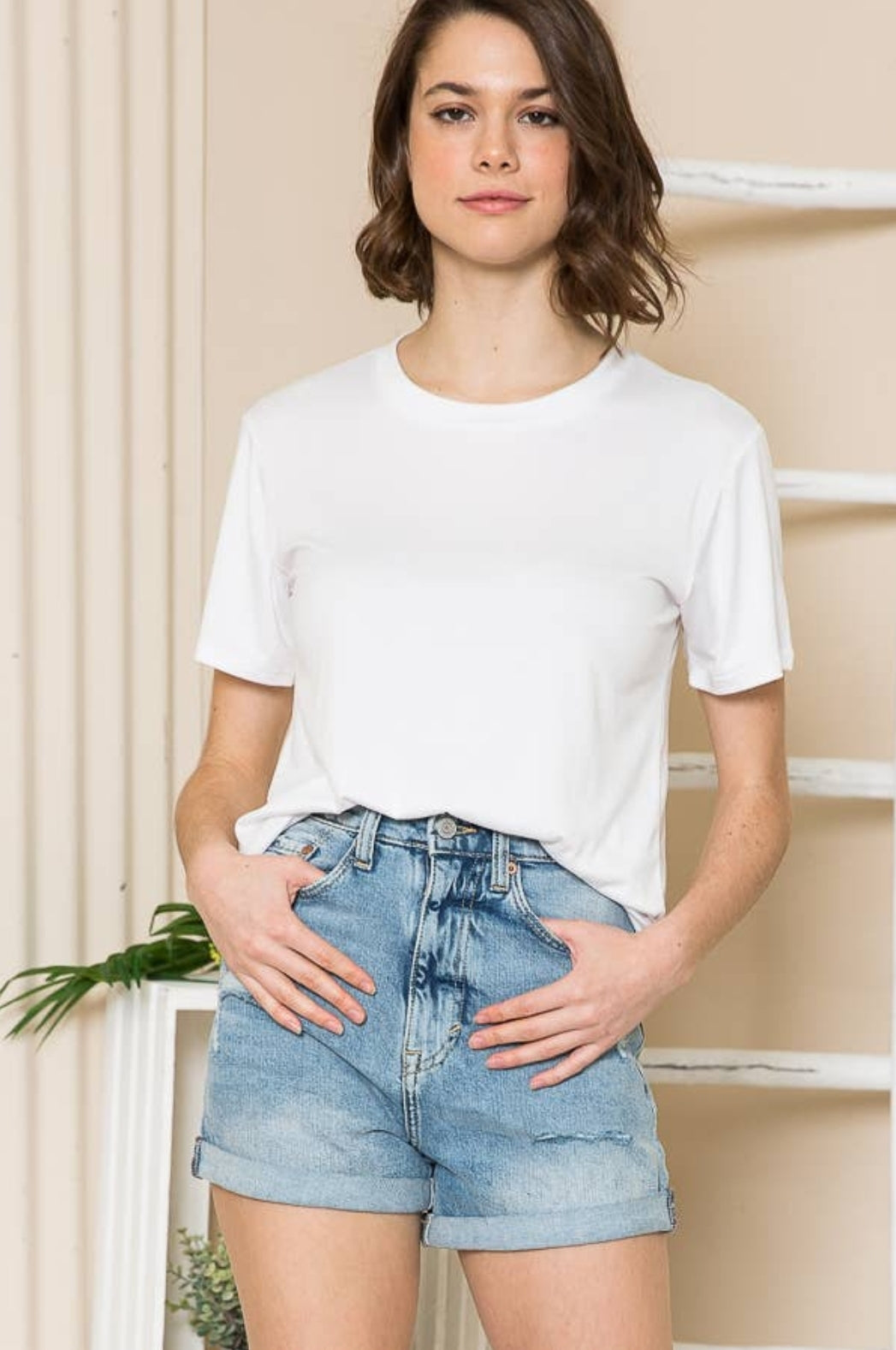Soft Basic Short Sleeve Top in White