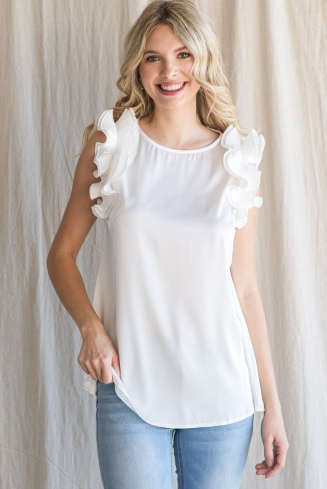 Ivory Silky Frilled Shoulder Blouse