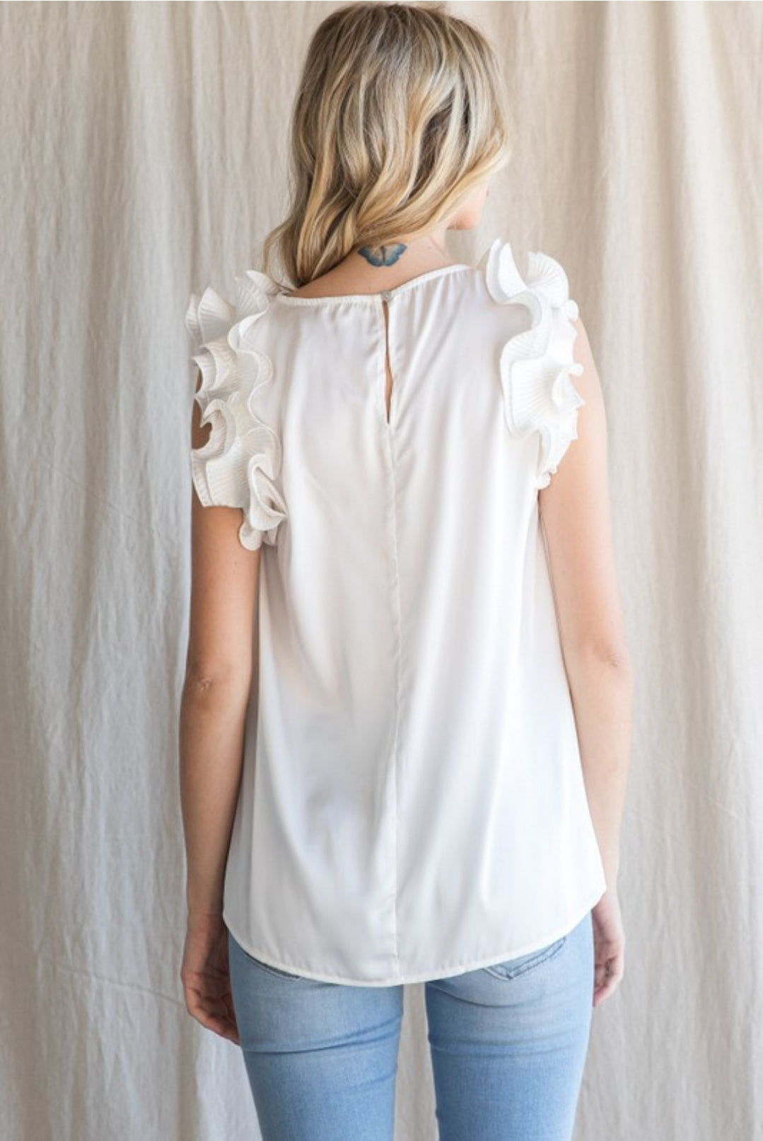 Ivory Silky Frilled Shoulder Blouse