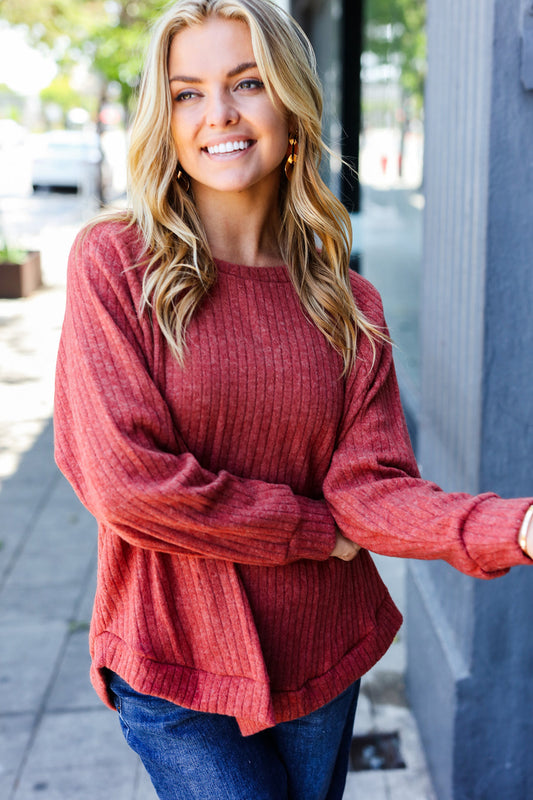 Rust Brushed Ribbed Sweater