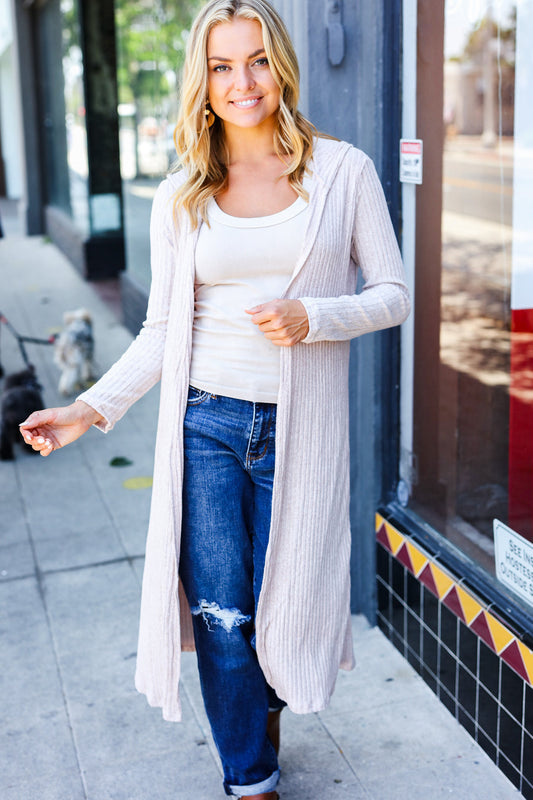 Taupe Ribbed Duster Cardigan