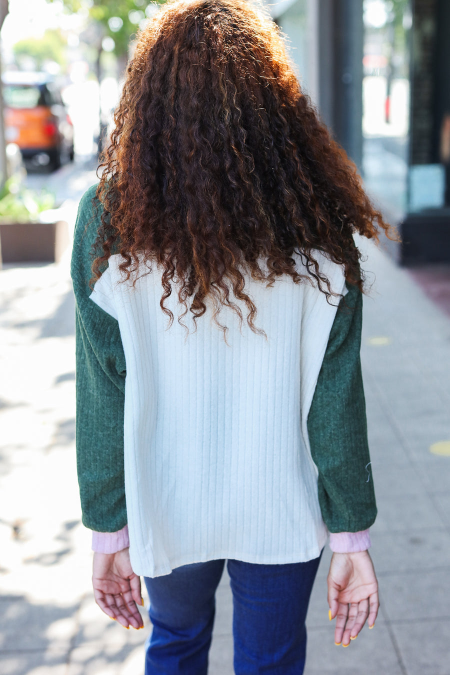 Olive Colorblock Brush Button Up Sweater