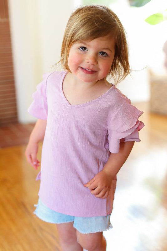 Kids Lavender Flutter Sleeve Blouse