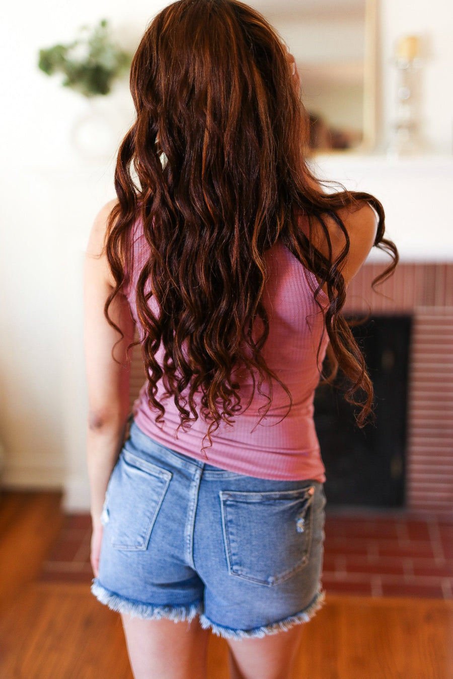 Dusty Rose Cotton Henley Ribbed Tank