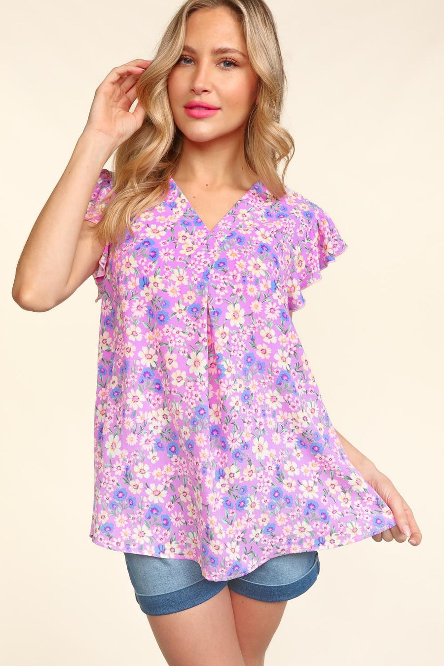 Lilac Floral Print Woven Blouse