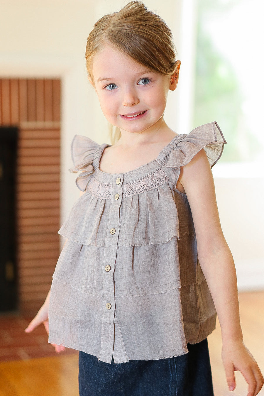 Kids Taupe Crochet Blouse