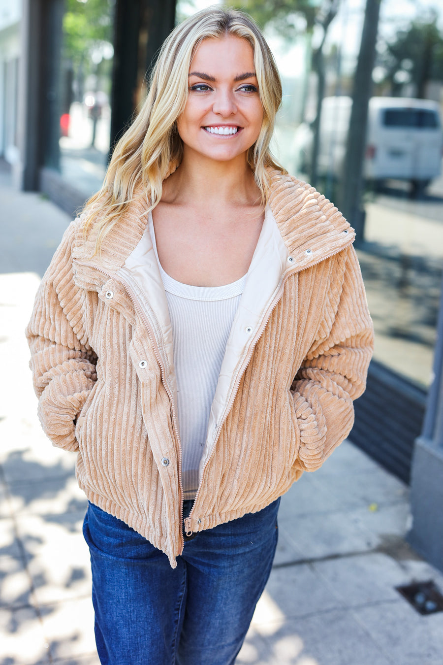 Camel Ribbed Lined Jacket