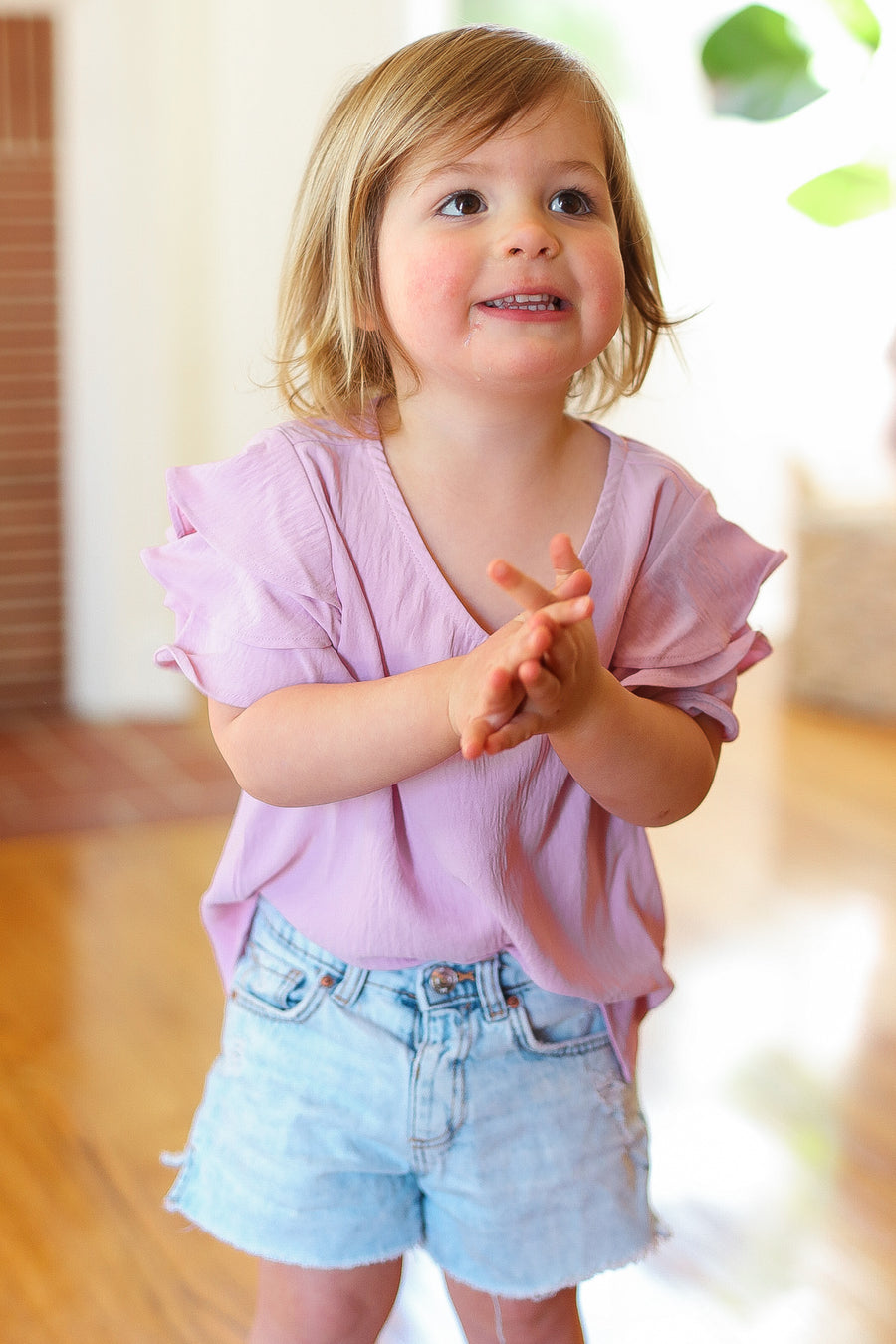 Kids Lavender Flutter Sleeve Blouse