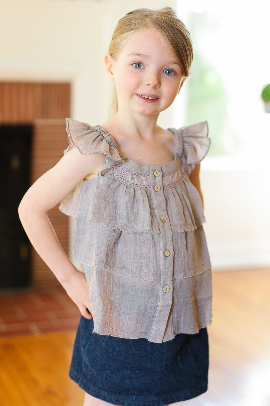 Kids Taupe Crochet Blouse