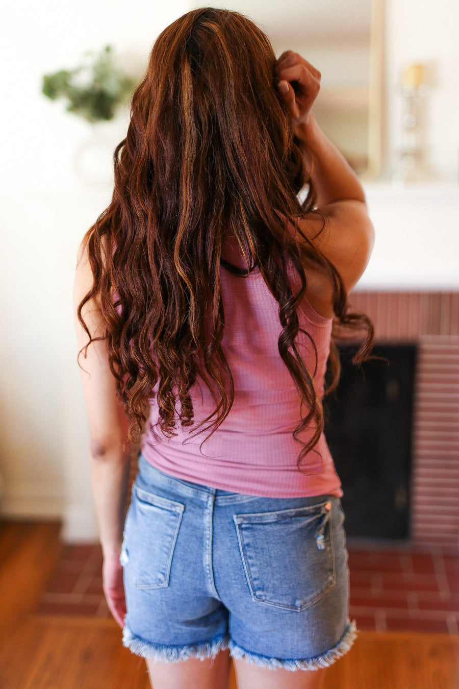 Dusty Rose Cotton Henley Ribbed Tank