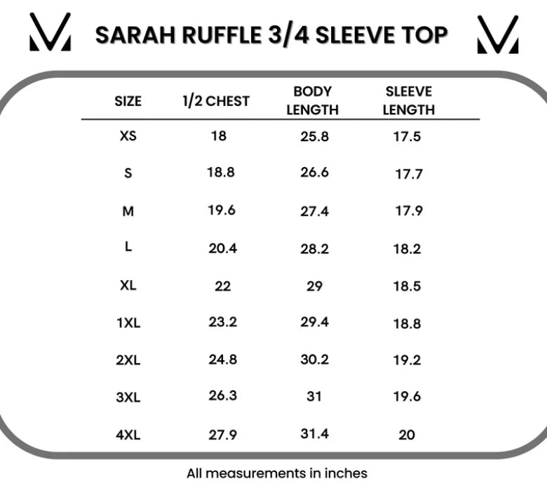 Turquoise Sarah Ruffle 3/4 Sleeve Top