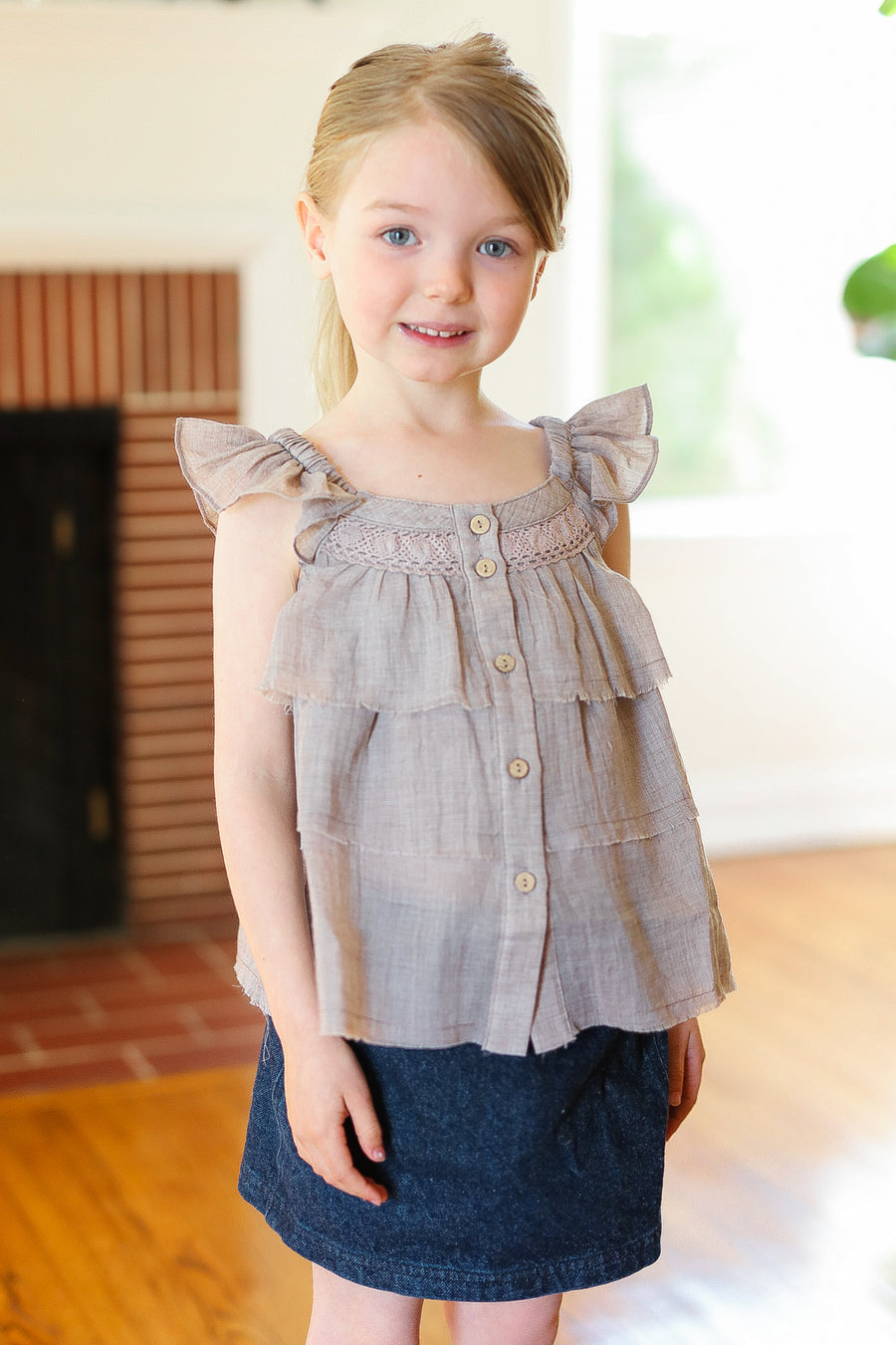 Kids Taupe Crochet Blouse