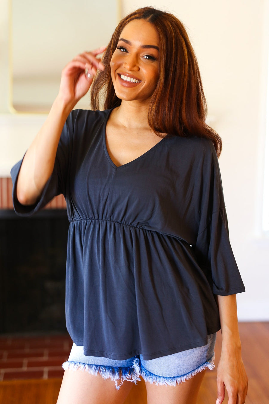 Easy To Love Charcoal Babydoll Dolman Top