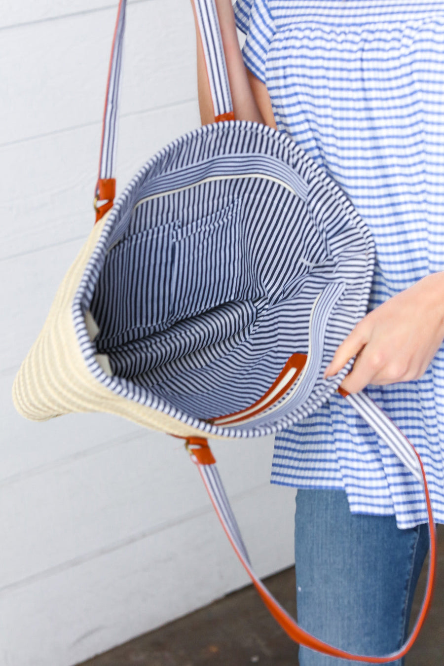 Cream Boho Raffia Woven Lined Tote Bag