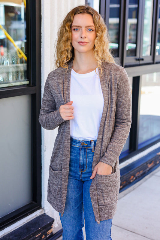 Heathered Mocha Cardigan with Pockets