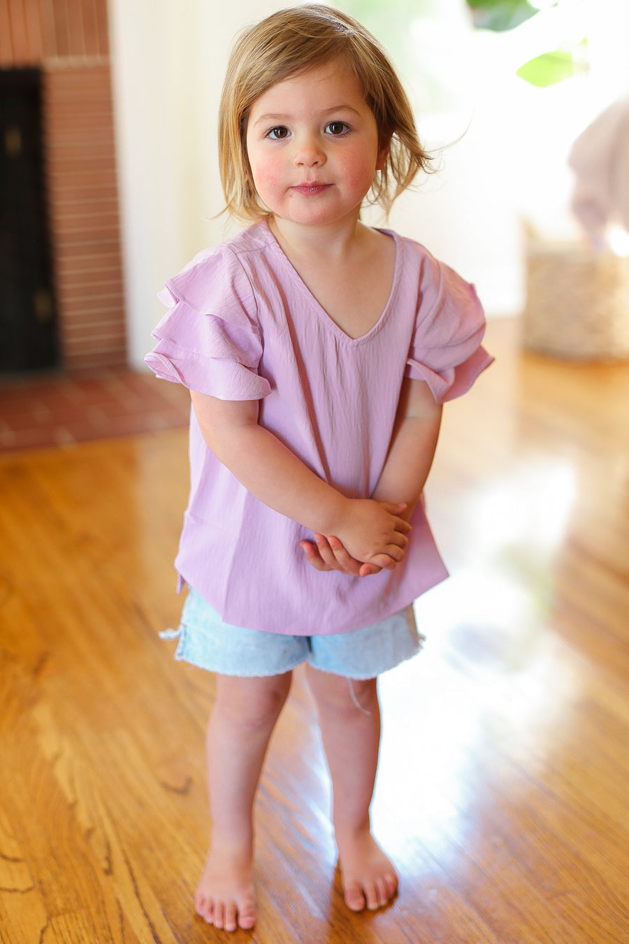 Kids Lavender Flutter Sleeve Blouse