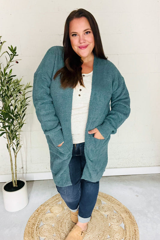 Plus Forest Plush Pocketed Cardigan