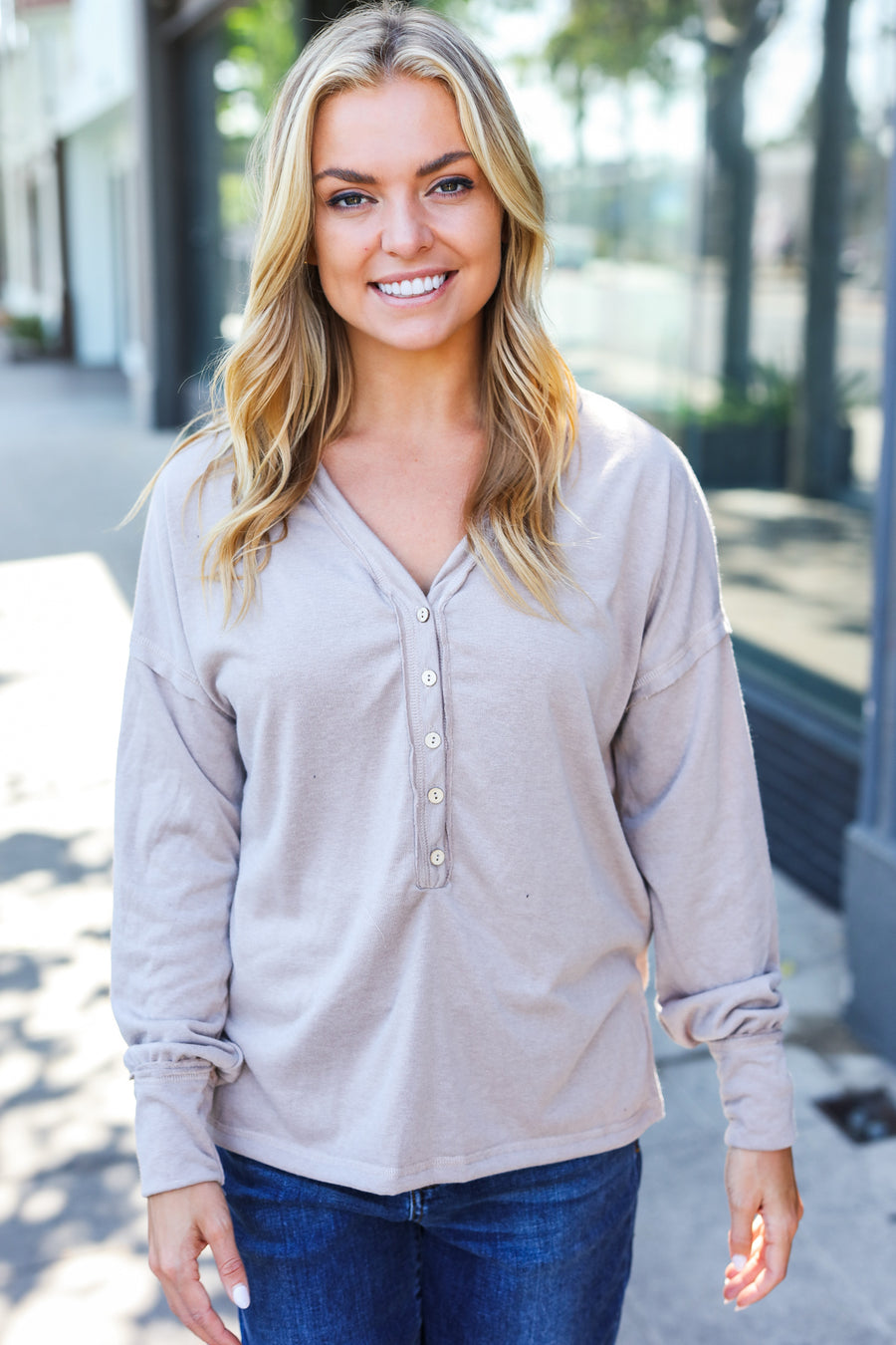 Soft Taupe Button Top