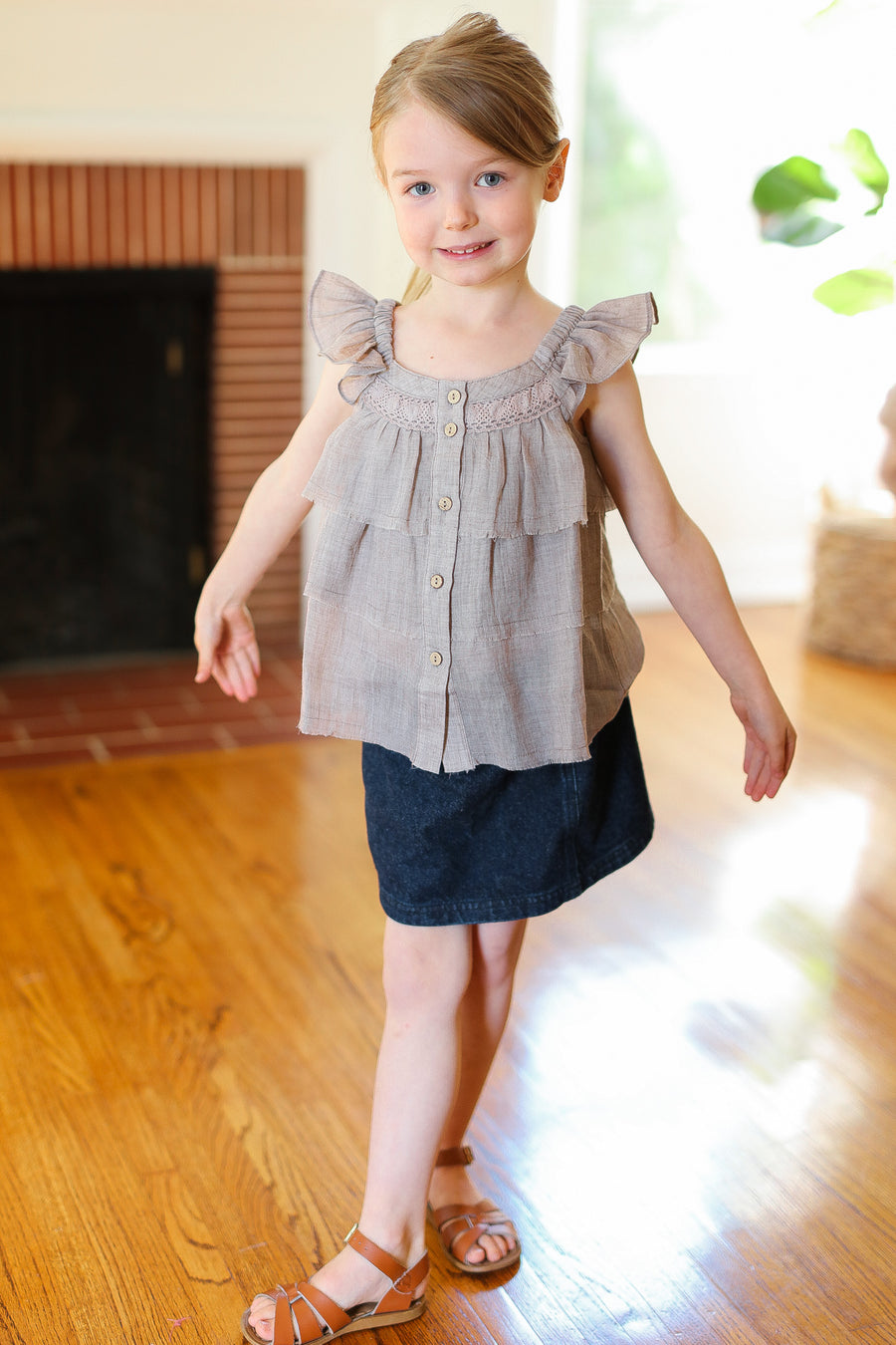 Kids Taupe Crochet Blouse