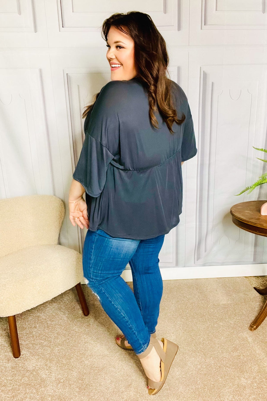 Easy To Love Charcoal Babydoll Dolman Top